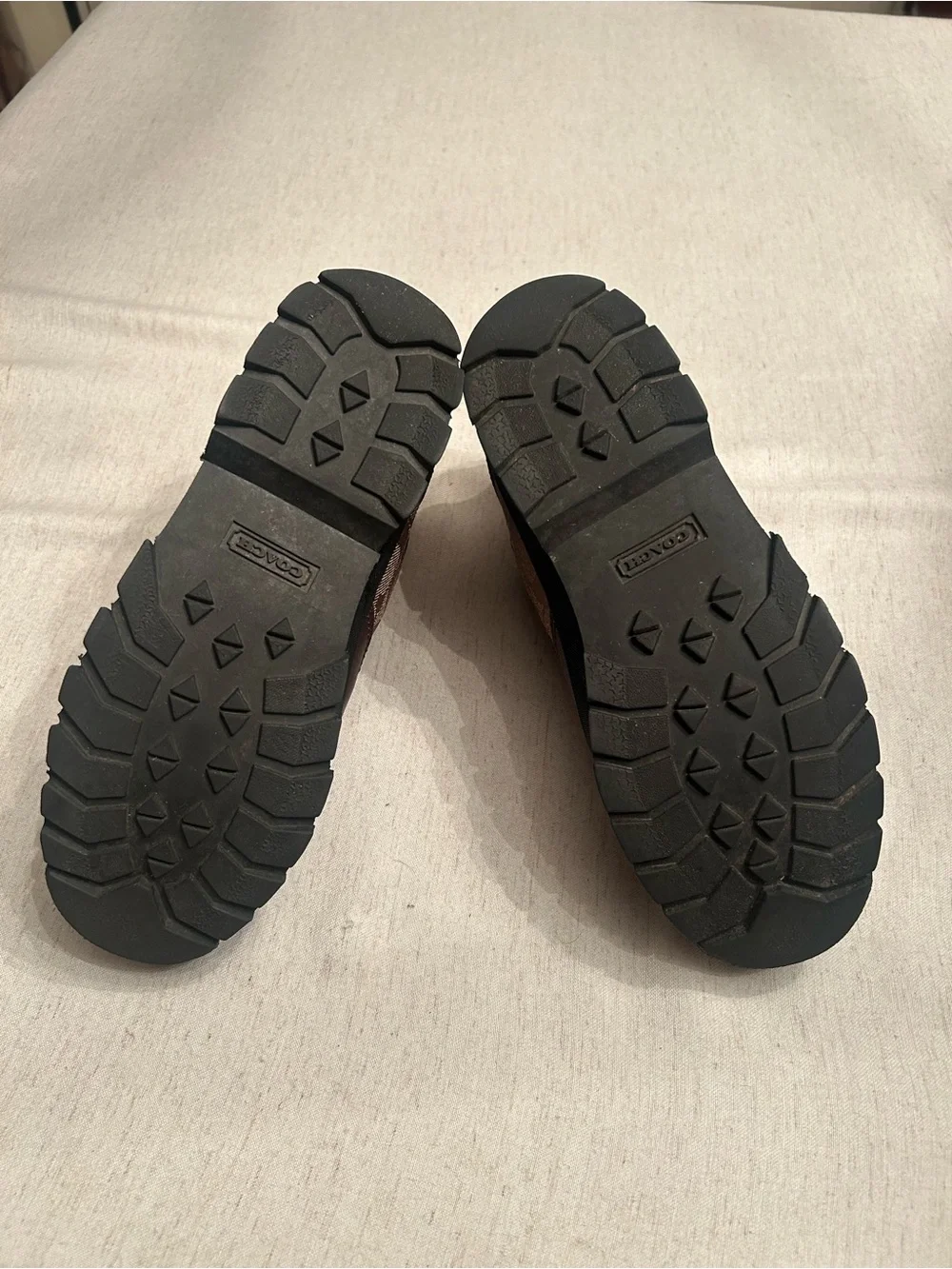 COACH Brown Leather & Fabric Hiking Boots-Very Good Used Condition
